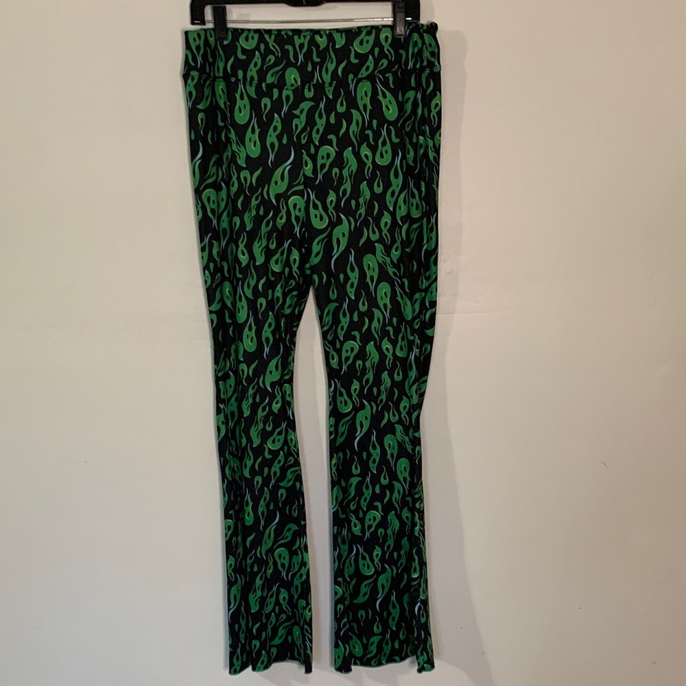 SHEIN Black Pants with Green Flame Design